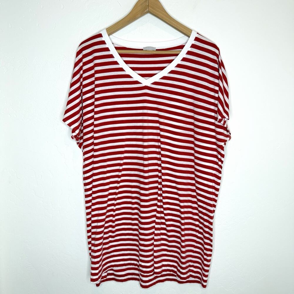 Hanro Laura Line Big Shirt Nightgown Red Striped Womens Large See Measurements